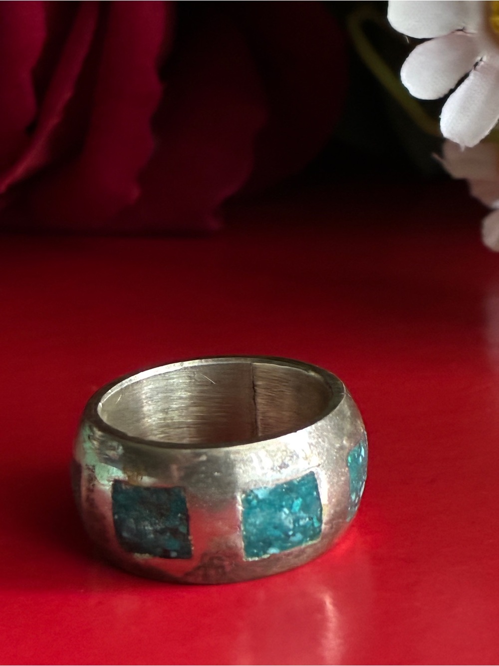 Sterling Silver Band Ring with Turquoise Inlay - Blue 6